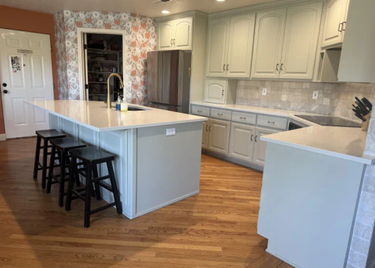White refinished kitchen cabinets