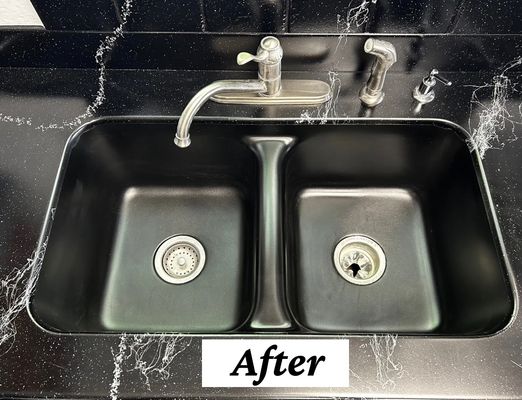 Black marble refinished countertop and sink
