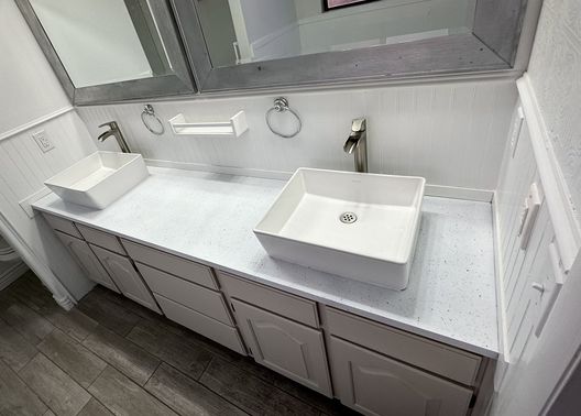 Refinished double vanity countertop with vessel sinks